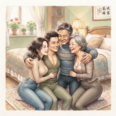 父子和他們的妻子一起玩